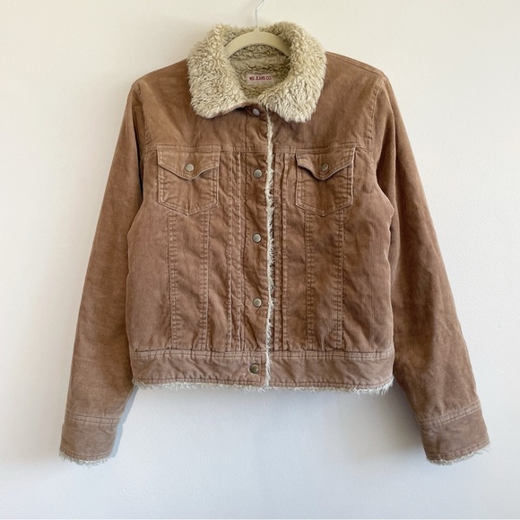 Y2K 2000s Gilmore girls Sherpa corduroy jacket button quilted interior fur trim - Picture 11 of 11
